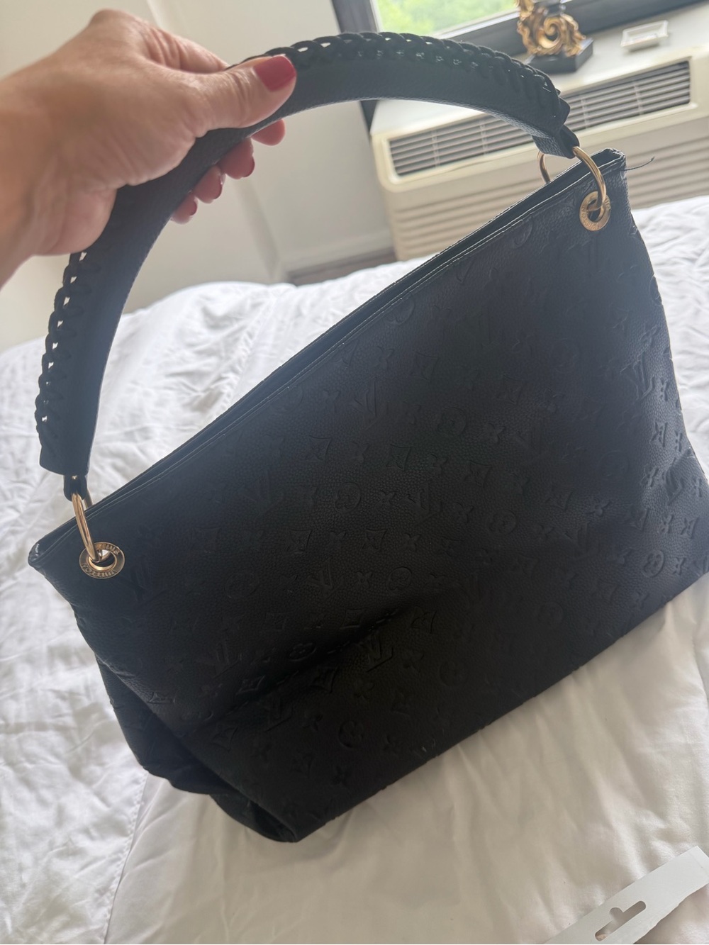 Black Embossed Monogram Shoulder Bag with Gold Hardware - Picture 6 of 6